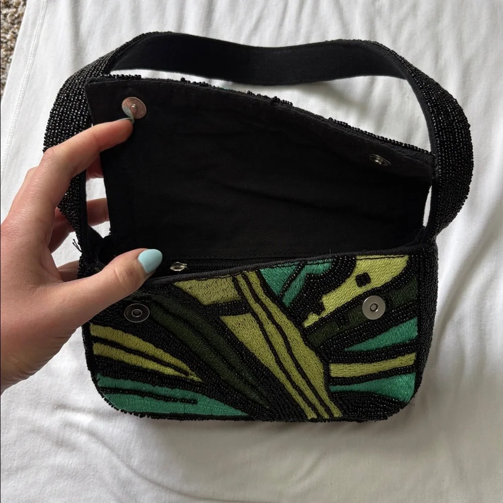 Beaded Black Green Multicolor Shoulder Bag Purse - Picture 4 of 4